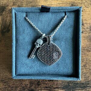 David Yurman Chevron Pendant & Skull Key Pendant w/ Pavé Black Diamonds Necklace
